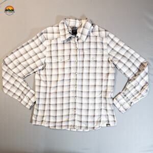 The North Face Snap Front Shirt Gray White Plaid Long Sleeve Women's Size Medium